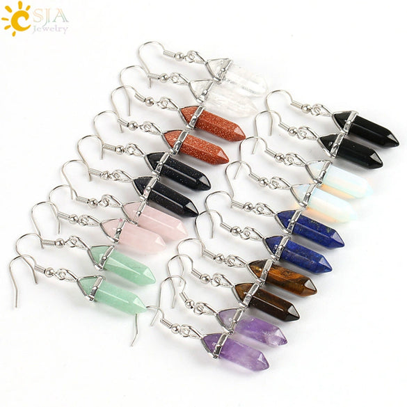 Wholesale Minimalist Natural Stone And Copper Accessories Hexagonal Prism Bullet Pendant Earrings