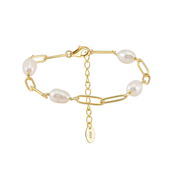 Wholesale Minimalist Natural Women's S925 Sterling Silver Baroque Pearl Bracelet With Electroplating And Back Chain Stitching