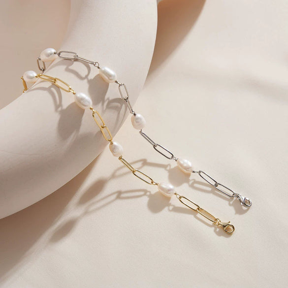 Wholesale Minimalist Natural Women's S925 Sterling Silver Baroque Pearl Bracelet With Electroplating And Back Chain Stitching