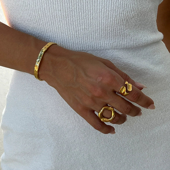Wholesale Minimalist Open Arc Ring Titanium Steel Gold Plated Geometric Women's Jewelry