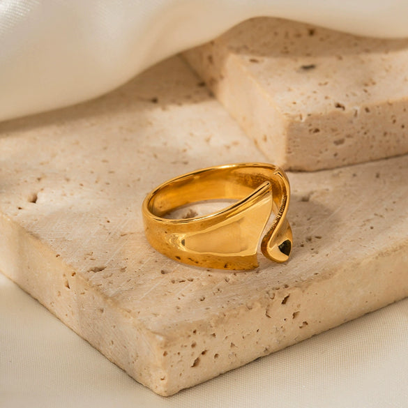 Wholesale Minimalist Open Arc Ring Titanium Steel Gold Plated Geometric Women's Jewelry