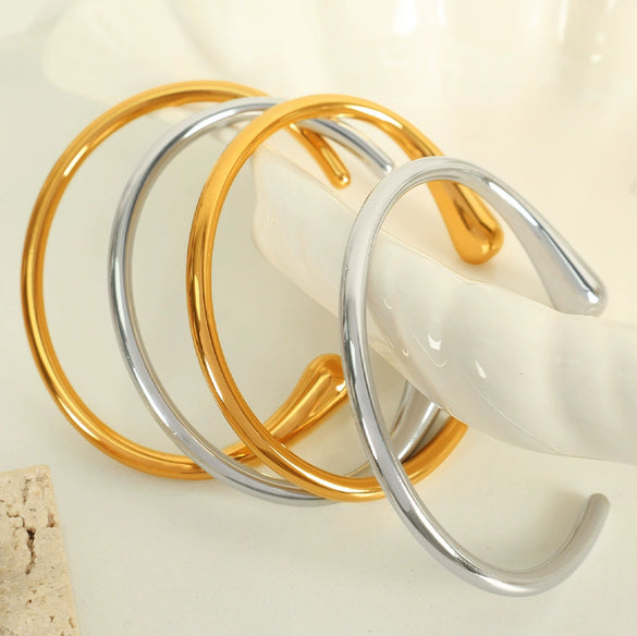 Wholesale Minimalist Open Water Drop 316L Stainless Steel Handmade Electroplated Bracelet For Women