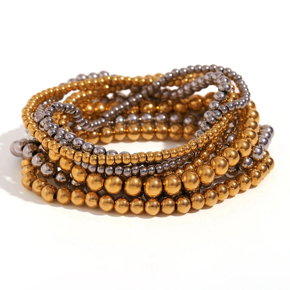 Wholesale Minimalist Retro Geometric Stainless Steel Elastic Beads Electroplating Waterproof Unisex Bracelet Jewelry