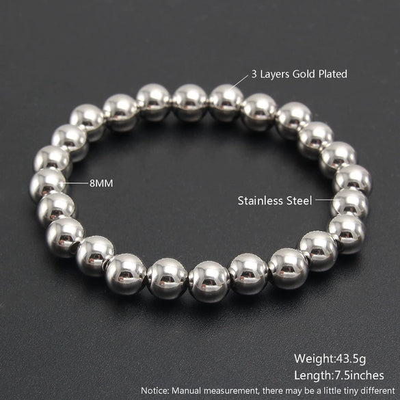 Wholesale Minimalist Retro Geometric Stainless Steel Elastic Beads Electroplating Waterproof Unisex Bracelet Jewelry