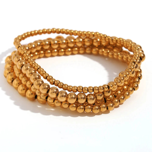 Wholesale Minimalist Retro Geometric Stainless Steel Elastic Beads Electroplating Waterproof Unisex Bracelet Jewelry