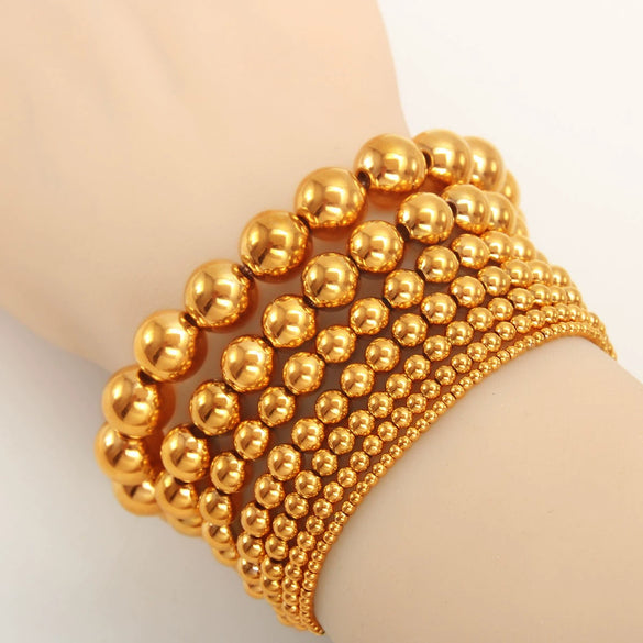 Wholesale Minimalist Retro Geometric Stainless Steel Elastic Beads Electroplating Waterproof Unisex Bracelet Jewelry