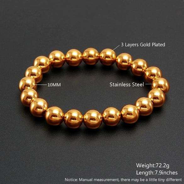 Wholesale Minimalist Retro Geometric Stainless Steel Elastic Beads Electroplating Waterproof Unisex Bracelet Jewelry