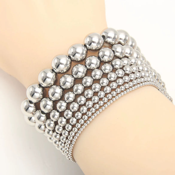 Wholesale Minimalist Retro Geometric Stainless Steel Elastic Beads Electroplating Waterproof Unisex Bracelet Jewelry