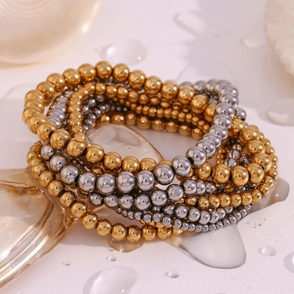 Wholesale Minimalist Retro Geometric Stainless Steel Elastic Beads Electroplating Waterproof Unisex Bracelet Jewelry