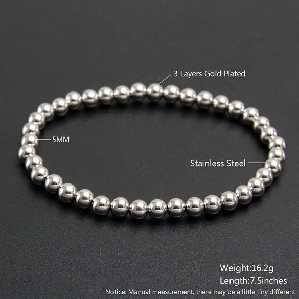 Wholesale Minimalist Retro Geometric Stainless Steel Elastic Beads Electroplating Waterproof Unisex Bracelet Jewelry