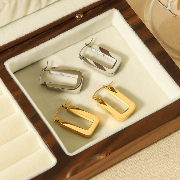 Wholesale Minimalist Simple Versatile Geometric Rectangular Stainless Steel Electroplated Earrings For Women