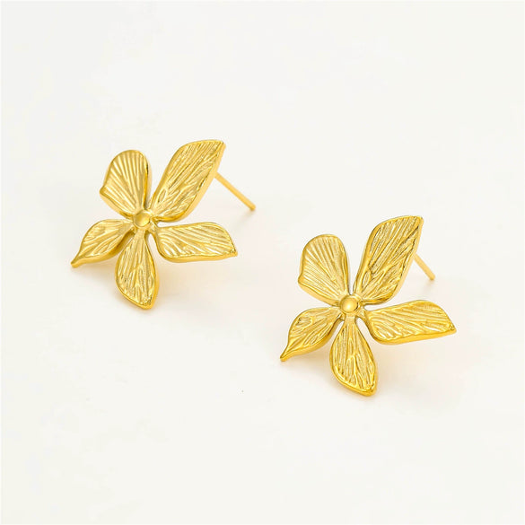 Wholesale Minimalist Small Flower Stainless Steel And 18K Gold Electroplated Earrings For Women