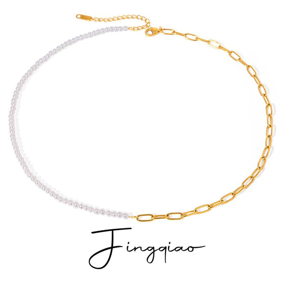 Wholesale Minimalist Stainless Steel And Titanium Steel Electroplated Pearl Necklace