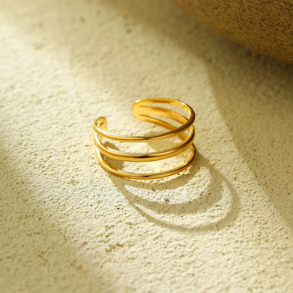 Wholesale Minimalist Stainless Steel Geometric Opening Adjustable Nonfading Ring Jewelry With Electroplating