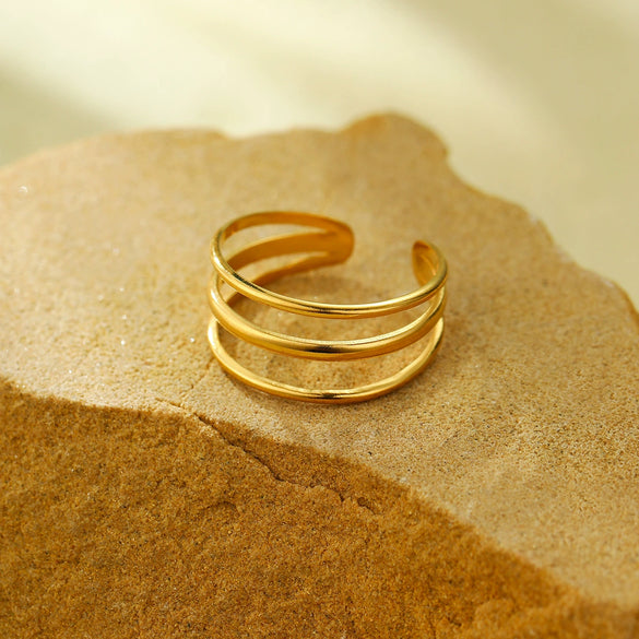 Wholesale Minimalist Stainless Steel Geometric Opening Adjustable Nonfading Ring Jewelry With Electroplating