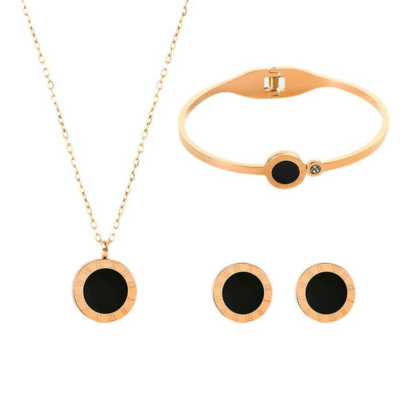 Wholesale Minimalist Stainless Steel Jewelry Set With Cross Crown And Roman Numerals Earrings Necklace And Bracelet For Women