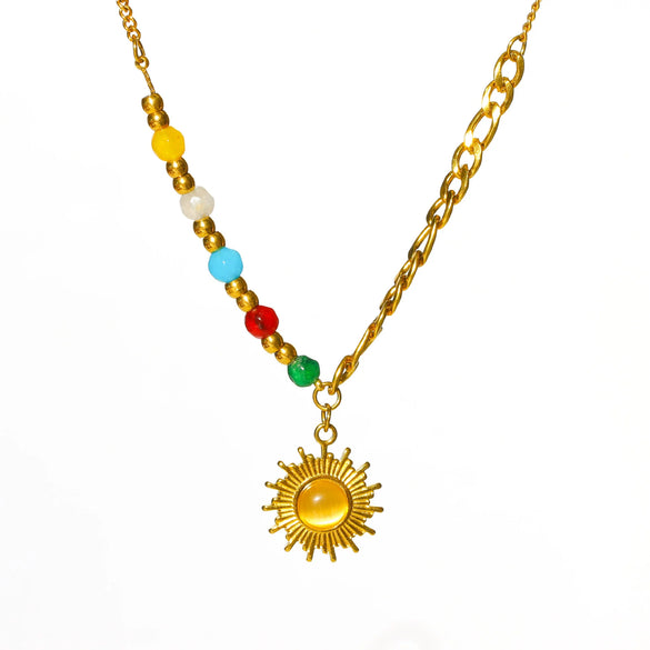 Wholesale Minimalist Stainless Steel 18K Gold Plated Sun Pendant Necklace For Women