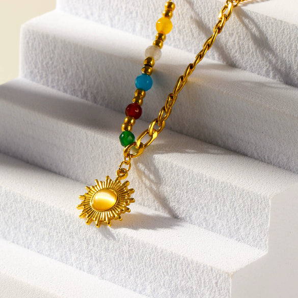 Wholesale Minimalist Stainless Steel 18K Gold Plated Sun Pendant Necklace For Women