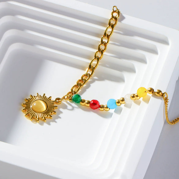 Wholesale Minimalist Stainless Steel 18K Gold Plated Sun Pendant Necklace For Women