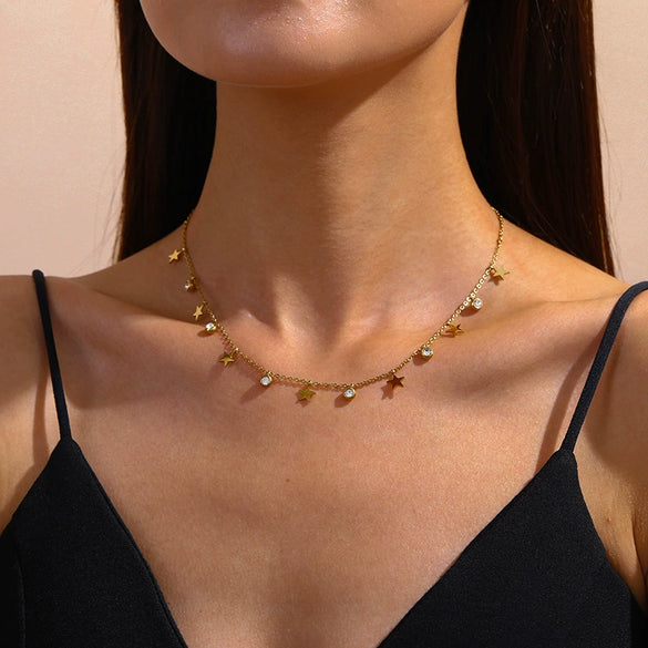 Wholesale Minimalist Stainless Steel Necklace With Diamond Fivepointed Star And Butterfly Pendant Electroplated Accessories For Ladies