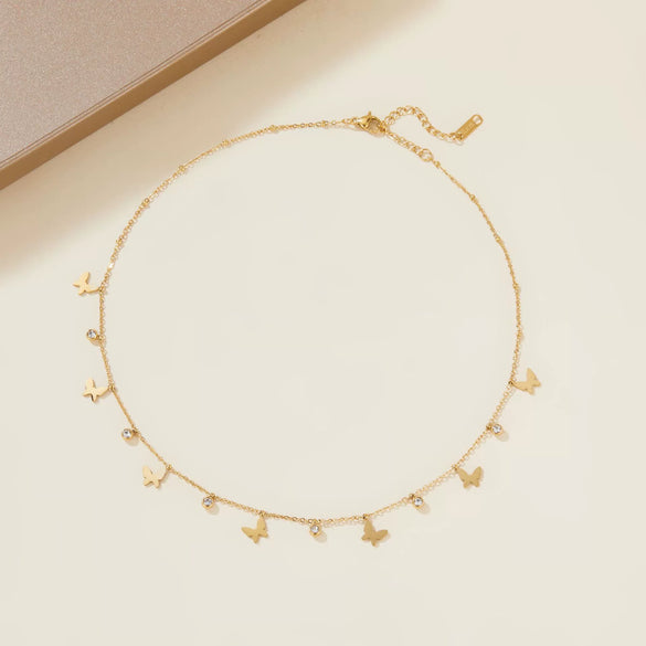 Wholesale Minimalist Stainless Steel Necklace With Diamond Fivepointed Star And Butterfly Pendant Electroplated Accessories For Ladies