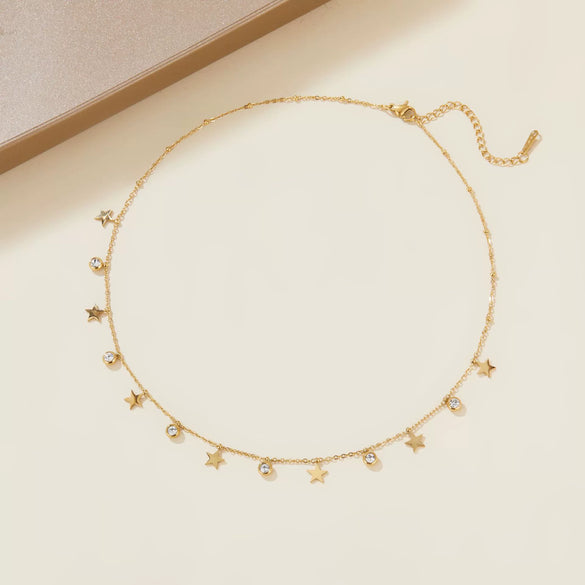Wholesale Minimalist Stainless Steel Necklace With Diamond Fivepointed Star And Butterfly Pendant Electroplated Accessories For Ladies