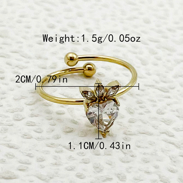 Wholesale Minimalist Stainless Steel Open Ring With Flower Leaves Fishtail Radish And Heart Shape Electroplated