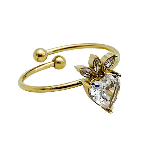 Wholesale Minimalist Stainless Steel Open Ring With Flower Leaves Fishtail Radish And Heart Shape Electroplated