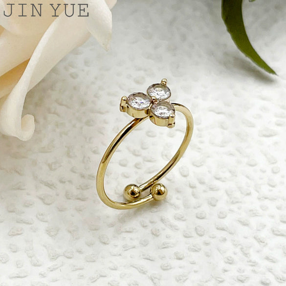 Wholesale Minimalist Stainless Steel Open Ring With Flower Leaves Fishtail Radish And Heart Shape Electroplated