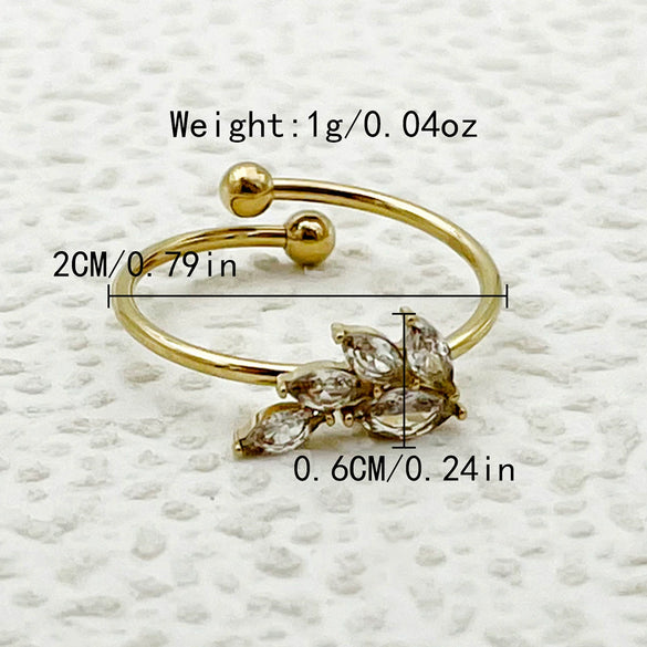 Wholesale Minimalist Stainless Steel Open Ring With Flower Leaves Fishtail Radish And Heart Shape Electroplated