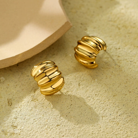 Wholesale Minimalist Stainless Steel Pleated Irregular Earrings With Electroplating