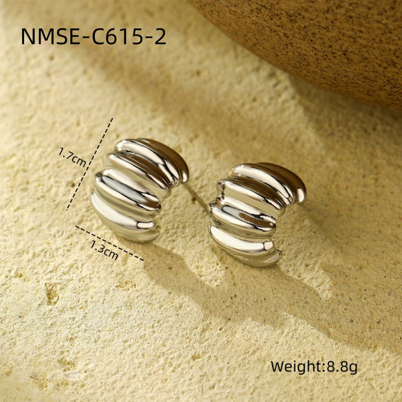 Wholesale Minimalist Stainless Steel Pleated Irregular Earrings With Electroplating