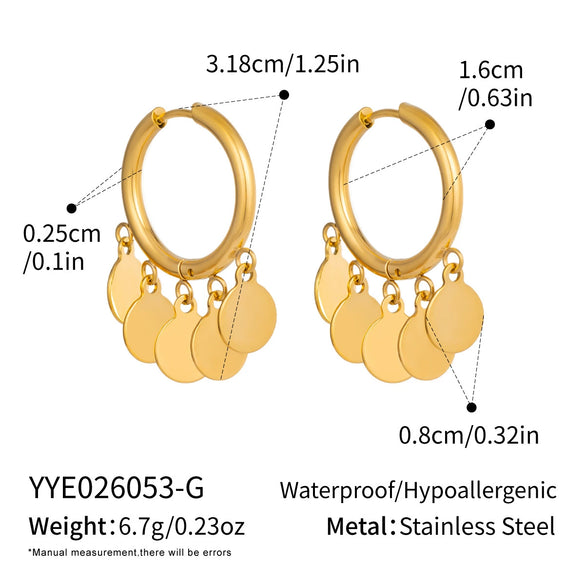 Wholesale Minimalist Stainless Steel Round Slice Pendant Earrings With Pvd Furnace Vacuum Real Gold Plating For Women