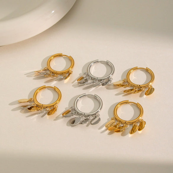 Wholesale Minimalist Stainless Steel Round Slice Pendant Earrings With Pvd Furnace Vacuum Real Gold Plating For Women