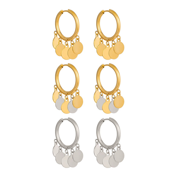 Wholesale Minimalist Stainless Steel Round Slice Pendant Earrings With Pvd Furnace Vacuum Real Gold Plating For Women