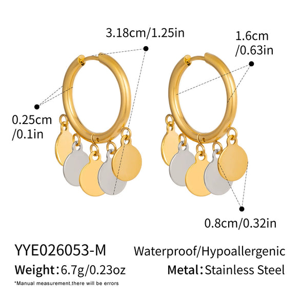 Wholesale Minimalist Stainless Steel Round Slice Pendant Earrings With Pvd Furnace Vacuum Real Gold Plating For Women