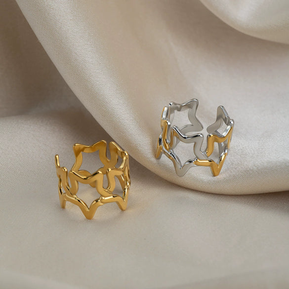 Wholesale Minimalist Stainless Steel Star Shaped Open Ring With Vacuum Real Gold Plating For Women High End Jewelry