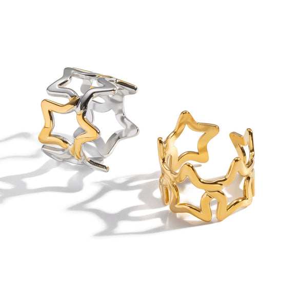 Wholesale Minimalist Stainless Steel Star Shaped Open Ring With Vacuum Real Gold Plating For Women High End Jewelry