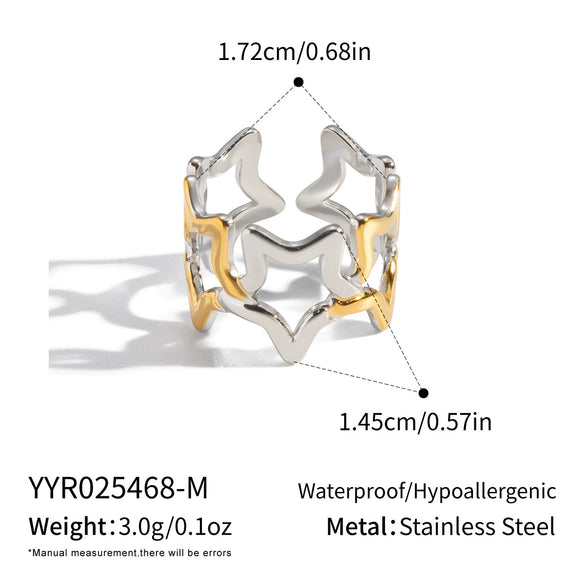 Wholesale Minimalist Stainless Steel Star Shaped Open Ring With Vacuum Real Gold Plating For Women High End Jewelry