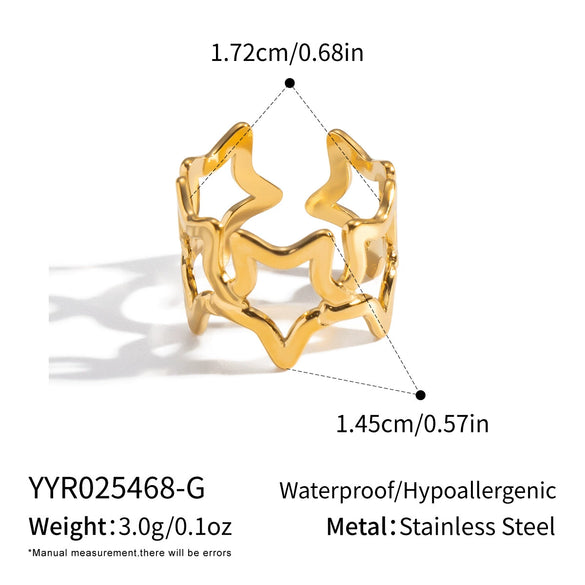 Wholesale Minimalist Stainless Steel Star Shaped Open Ring With Vacuum Real Gold Plating For Women High End Jewelry