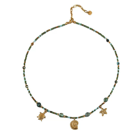 Wholesale Minimalist Star Shaped Pendant Clavicle Chain Necklace With Czech Beads Optimized Turquoise And Titanium Steel Electroplated