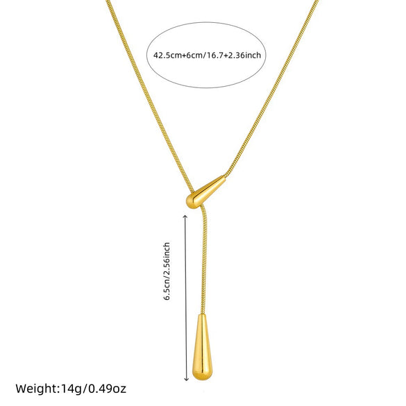 Wholesale Minimalist Style Stainless Steel Water Drop Pendant Necklace With Snake Bone Chain And Electroplating Design For Women