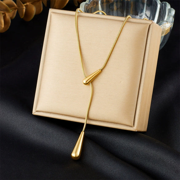 Wholesale Minimalist Style Stainless Steel Water Drop Pendant Necklace With Snake Bone Chain And Electroplating Design For Women