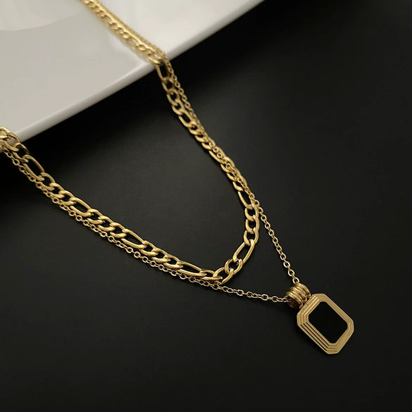 Wholesale Minimalist Titanium Steel Geometric Doublelayer Necklace For Women Light Luxury Water Chain Design