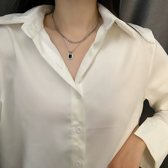 Wholesale Minimalist Titanium Steel Geometric Doublelayer Necklace For Women Light Luxury Water Chain Design