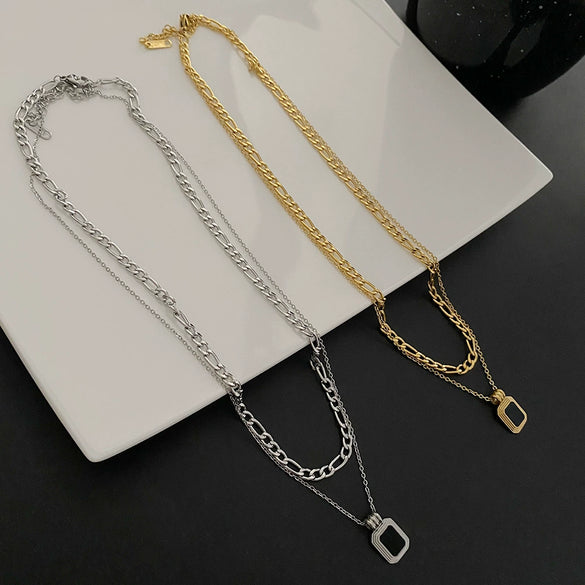 Wholesale Minimalist Titanium Steel Geometric Doublelayer Necklace For Women Light Luxury Water Chain Design