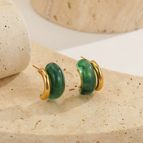 Wholesale Minimalist Translucent Resin Electroplated Geometric Cshaped Stud Earrings For Women