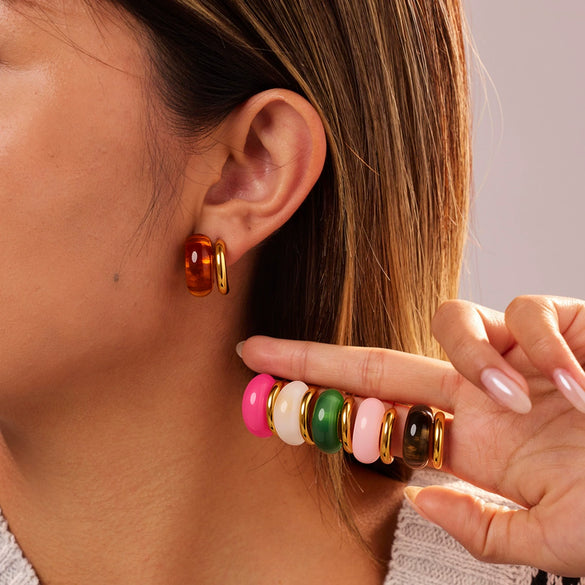 Wholesale Minimalist Translucent Resin Electroplated Geometric Cshaped Stud Earrings For Women