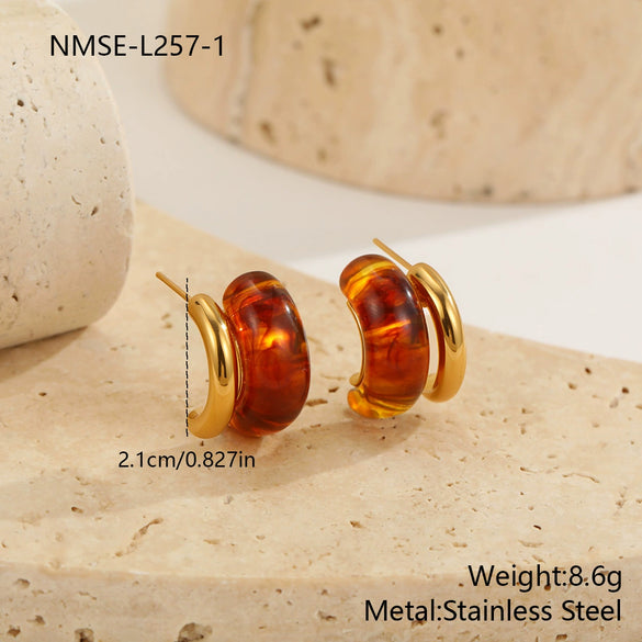 Wholesale Minimalist Translucent Resin Electroplated Geometric Cshaped Stud Earrings For Women