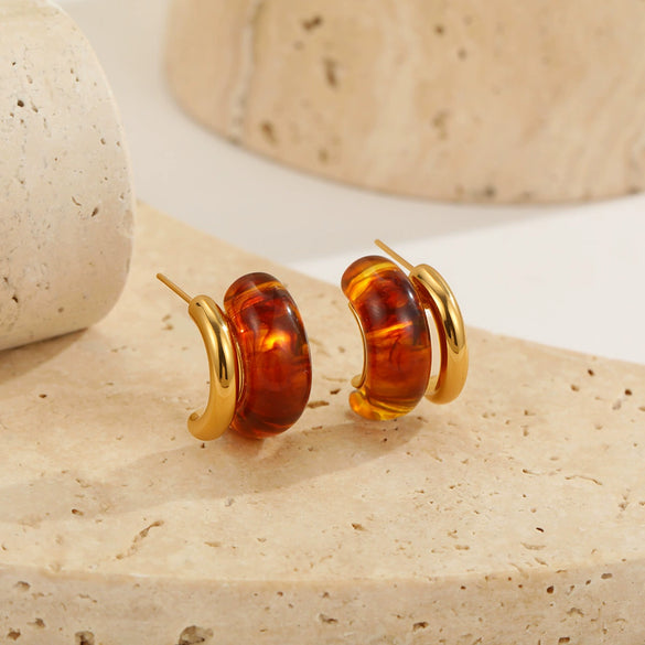 Wholesale Minimalist Translucent Resin Electroplated Geometric Cshaped Stud Earrings For Women